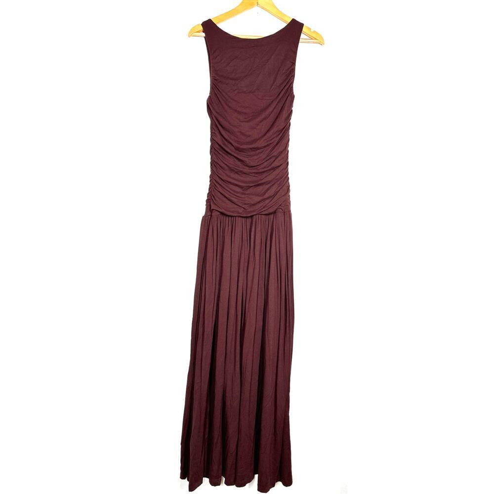 Summer Away Patmos Dress Sleeveless Ruched Drop Waist Maxi Dark Walnut Brown XS - Picture 3 of 8